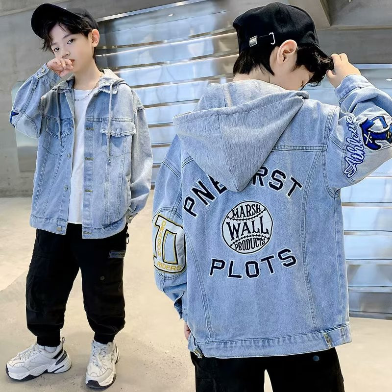 Korea lapsed poisid teksajakid puuvillased teismeliste kapuutsiga teksad Kapuutsiga jakk Kirjatrükk Kevadriided 4 6 8 12 16 aastat vana