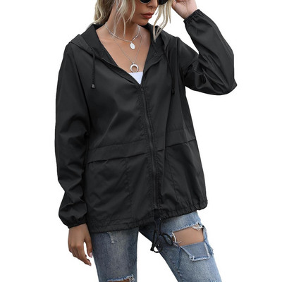Jachetă de ploaie pentru femei, alergare în aer liber, cu glugă, rezistentă la vânt, haină scurtă de ploaie, ocazională, primăvară, toamnă, îmbrăcăminte respirabilă, rezistentă la ploaie