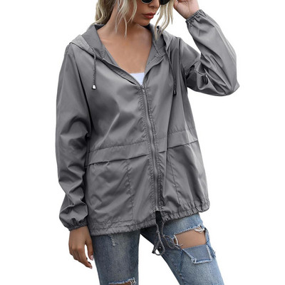 Jachetă de ploaie pentru femei, alergare în aer liber, cu glugă, rezistentă la vânt, haină scurtă de ploaie, ocazională, primăvară, toamnă, îmbrăcăminte respirabilă, rezistentă la ploaie