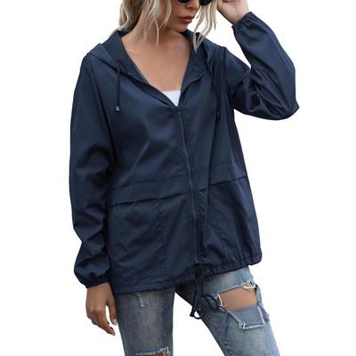 Jachetă de ploaie pentru femei, alergare în aer liber, cu glugă, rezistentă la vânt, haină scurtă de ploaie, ocazională, primăvară, toamnă, îmbrăcăminte respirabilă, rezistentă la ploaie