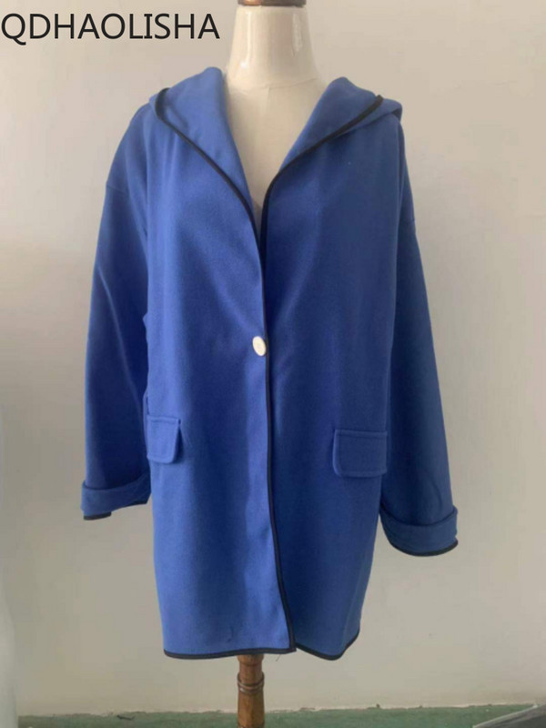 Palton pentru femei la modă, toamnă, multicoloră, cu gât rotund, haine largi cu glugă, haine de culoare uni, jachetă de iarnă pentru femei, îmbrăcăminte exterioară 2023