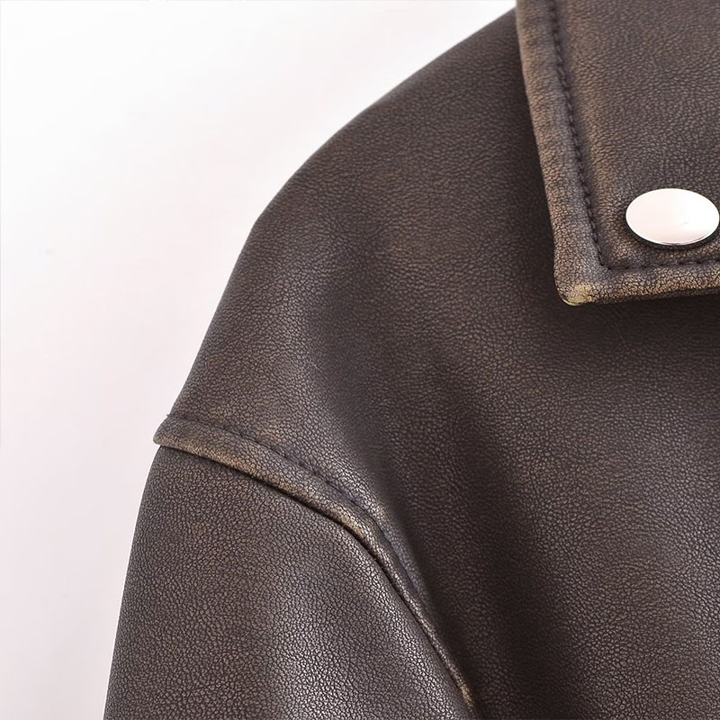 Sieviešu ziemas virsdrēbes 2023, jauns ikdienas modes klasisks, retro mazgātas mākslīgās ādas bikerjaka mētelis rāvējslēdzēja jostas apdares jaka