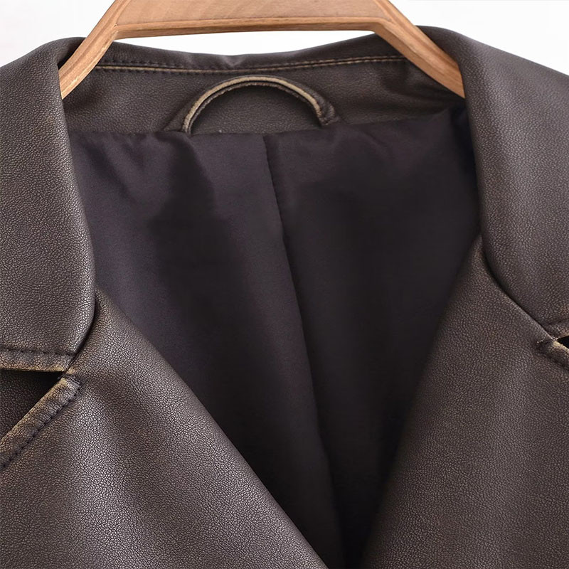 Sieviešu ziemas virsdrēbes 2023, jauns ikdienas modes klasisks, retro mazgātas mākslīgās ādas bikerjaka mētelis rāvējslēdzēja jostas apdares jaka