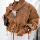 Dvostrana plišana kratka jakna Chic Ženska jakna Kaput Jesen Zima Uzice s volanima Rub s patentnim zatvaračem Kratka jakna Gornja odjeća