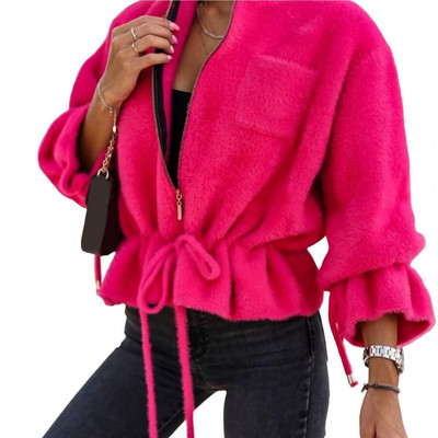 Dvostrana plišana kratka jakna Chic Ženska jakna Kaput Jesen Zima Uzice s volanima Rub s patentnim zatvaračem Kratka jakna Gornja odjeća