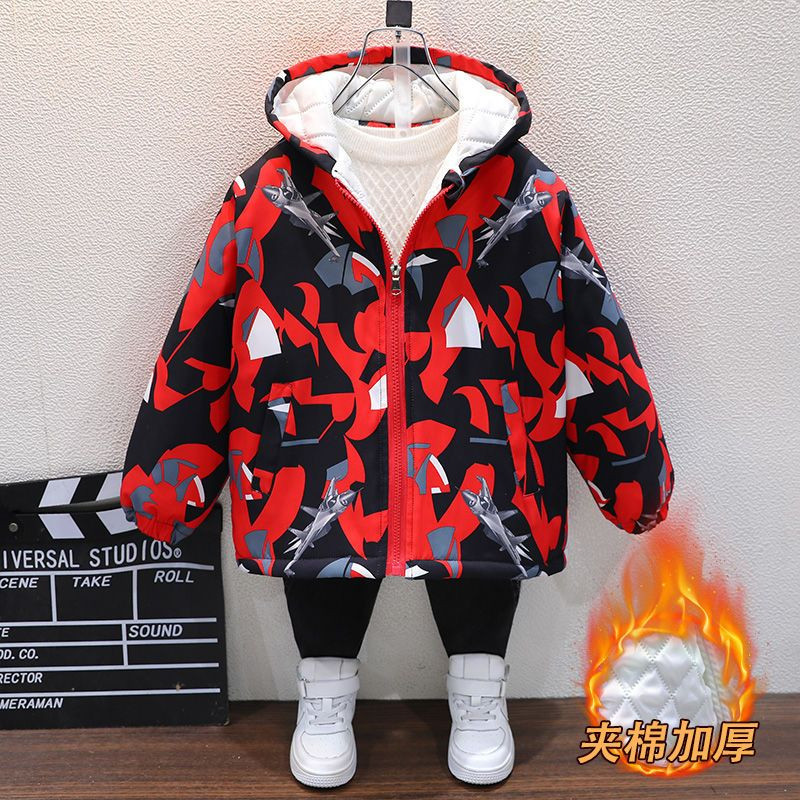 2023 Toamnă Iarnă Cool Băieți Jachetă Bumbac Cu Glugă Fermoar Culoare Contrast Pluș Îngroșat Cald La modă 5-13 ani