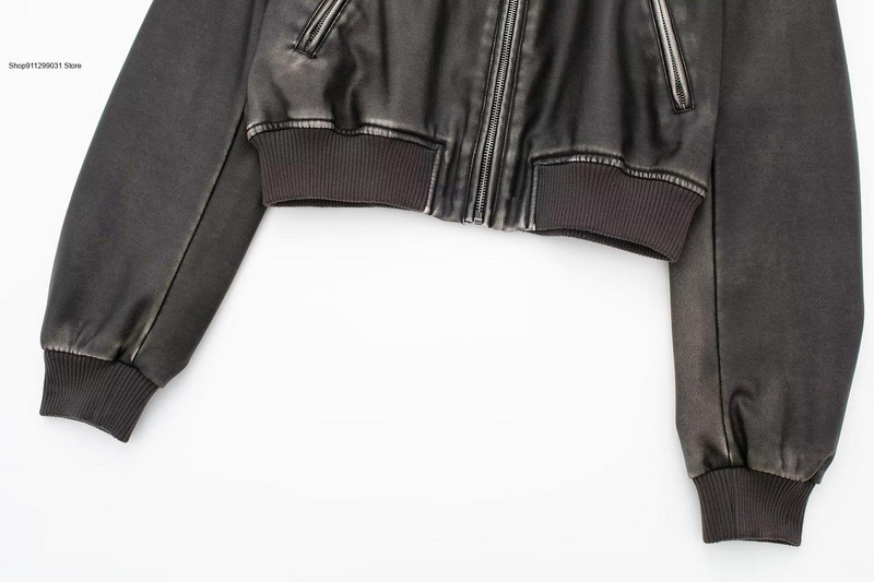 Bomber jakna od umjetne kože u američkom stilu, ženska jesenska kratka jakna s ovratnikom za vruće djevojke