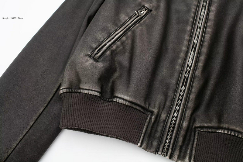 Bomber jakna od umjetne kože u američkom stilu, ženska jesenska kratka jakna s ovratnikom za vruće djevojke