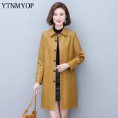 Îmbrăcăminte din piele de toamnă pentru femei Nou sosire Trench lung din piele S-5XL Mantouri cu un singur piept Jachete pentru femei High Street YTNMYOP