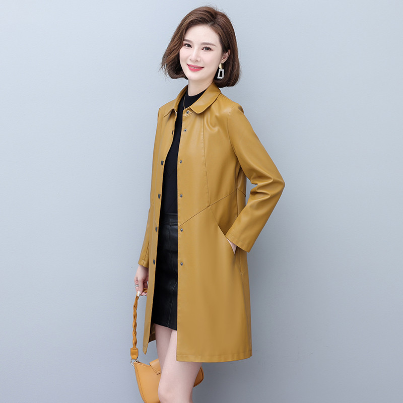Îmbrăcăminte din piele de toamnă pentru femei Nou sosire Trench lung din piele S-5XL Mantouri cu un singur piept Jachete pentru femei High Street YTNMYOP