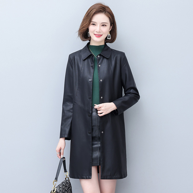 Îmbrăcăminte din piele de toamnă pentru femei Nou sosire Trench lung din piele S-5XL Mantouri cu un singur piept Jachete pentru femei High Street YTNMYOP