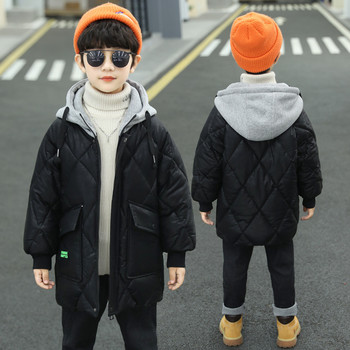 Модни топли палта за момчета Деца зимни плюс кадифени паркове Детски дрехи за 7-14 години Тийнейджърски ветроустойчиви пухени якета