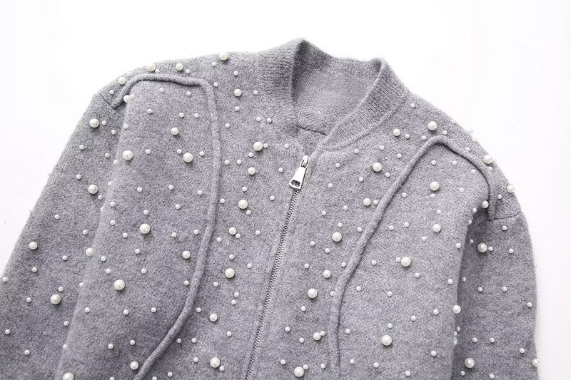 TRAF pletene bomber jakne za žene Skraćena jakna s patentnim zatvaračem Ženska 2023. Pearl kardigan dugih rukava Ženska ulična Rebrasta jakna Ženska