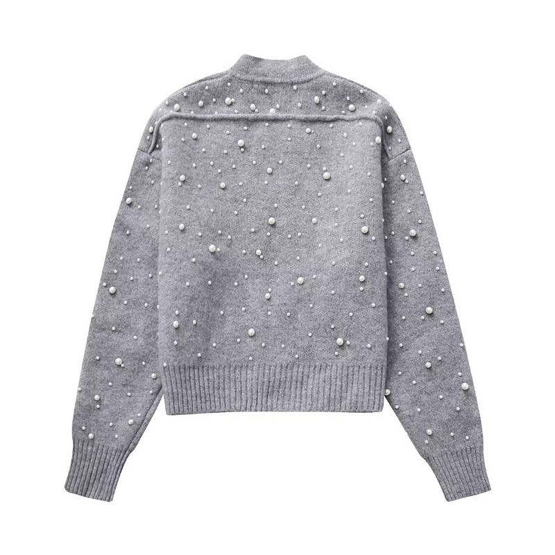 TRAF pletene bomber jakne za žene Skraćena jakna s patentnim zatvaračem Ženska 2023. Pearl kardigan dugih rukava Ženska ulična Rebrasta jakna Ženska