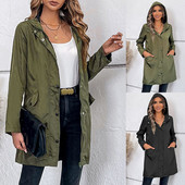 Najprodavanija zimska odjeća Ženske jakne Ležerni jednobojni kaput s patentnim zatvaračem Kaput s dugim rukavima i džepovima s kapuljačom Široki vjetrobranski kaput 여성가을의류