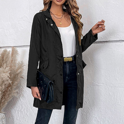 Najprodavanija zimska odjeća Ženske jakne Ležerni jednobojni kaput s patentnim zatvaračem Kaput s dugim rukavima i džepovima s kapuljačom Široki vjetrobranski kaput 여성가을의류