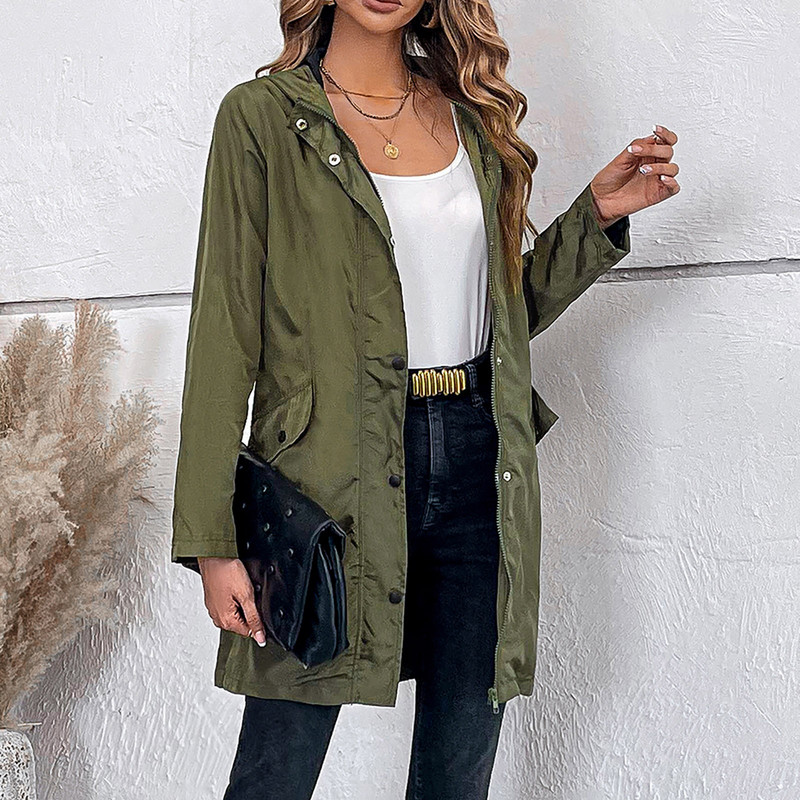 Najprodavanija zimska odjeća Ženske jakne Ležerni jednobojni kaput s patentnim zatvaračem Kaput s dugim rukavima i džepovima s kapuljačom Široki vjetrobranski kaput 여성가을의류