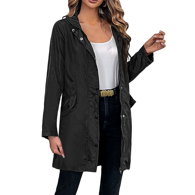 Najprodavanija zimska odjeća Ženske jakne Ležerni jednobojni kaput s patentnim zatvaračem Kaput s dugim rukavima i džepovima s kapuljačom Široki vjetrobranski kaput 여성가을의류