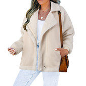 Ženska jakna od janjeće vune Američka retro jakna od flisa na rever Skraćena jakna dugih rukava Džepovi od umjetnog krzna Motociklističke jakne od flisa