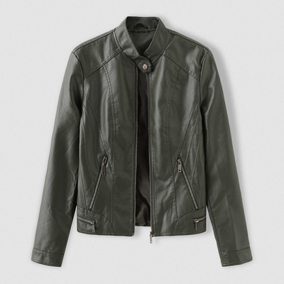 Amerikāņu retro ādas jakas Sieviešu mākslīgās ādas jakas ar garām piedurknēm Slim Fit atloks Bomber ādas jaka Motociklistu mēteļi