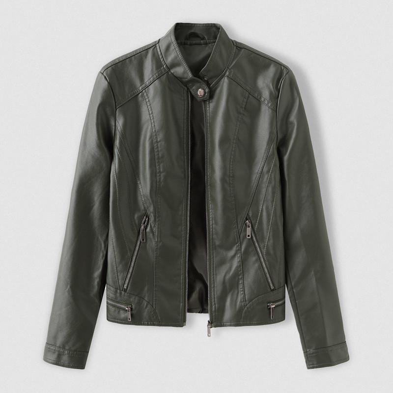 Amerikāņu retro ādas jakas Sieviešu mākslīgās ādas jakas ar garām piedurknēm Slim Fit atloks Bomber ādas jaka Motociklistu mēteļi