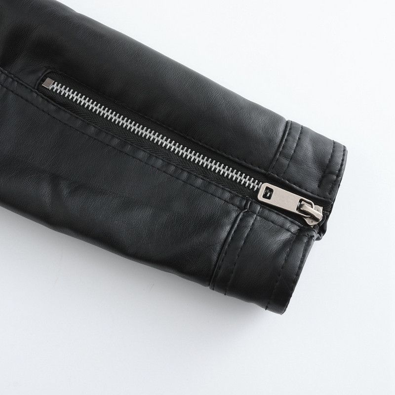 Amerikāņu retro ādas jakas Sieviešu mākslīgās ādas jakas ar garām piedurknēm Slim Fit atloks Bomber ādas jaka Motociklistu mēteļi