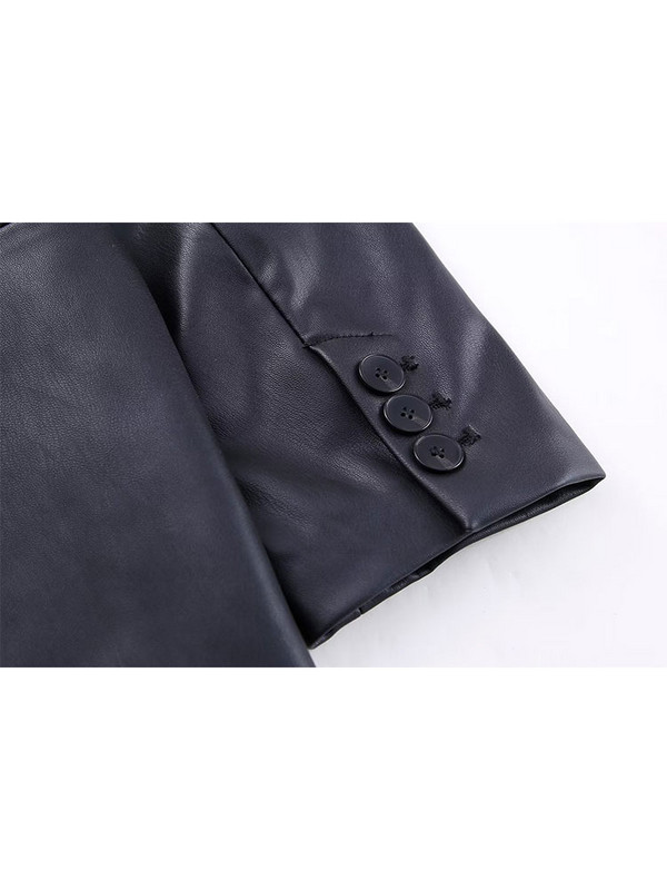 TELLHONEY Ženska modna odjeća od umjetne kože s urezanim ovratnikom s jednim gumbom Ženska ležerna odjeća dugih rukava širokih s džepovima Blazer