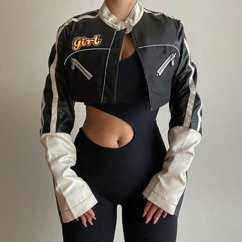 Δερμάτινα μπουφάν μοτοσικλέτας Bomber Jackets Pu Faux Παλτό Γυναικεία μακρυμάνικο φερμουάρ Λεπτό Motor Biker Streetwear 2023 Νέο Άνοιξη Τοπ