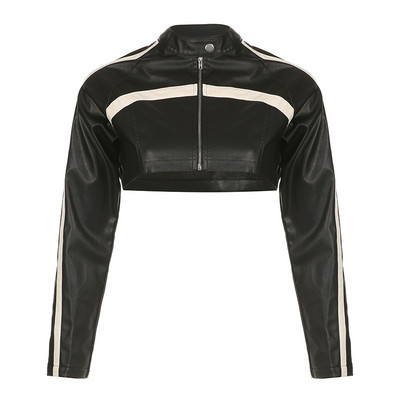 Jachete din piele de motocicletă Jachete bomber din PU Paltoane artificiale femei cu mânecă lungă cu fermoar subțire motor biker Streetwear 2023 nou top de primăvară