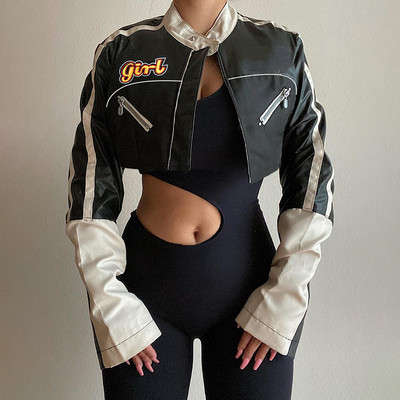 Jachete din piele de motocicletă Jachete bomber din PU Paltoane artificiale femei cu mânecă lungă cu fermoar subțire motor biker Streetwear 2023 nou top de primăvară