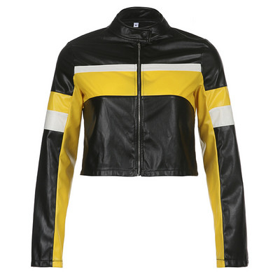 Jachete din piele de motocicletă Jachete bomber din PU Paltoane artificiale femei cu mânecă lungă cu fermoar subțire motor biker Streetwear 2023 nou top de primăvară