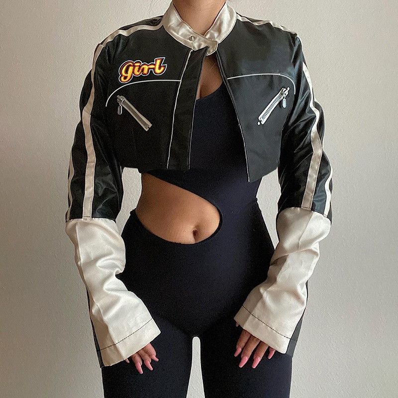 Jachete din piele de motocicletă Jachete bomber din PU Paltoane artificiale femei cu mânecă lungă cu fermoar subțire motor biker Streetwear 2023 nou top de primăvară