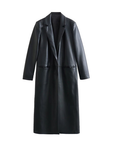 Crni ženski baloner od umjetne kože s remenom dugih rukava Ženski široki modni baloner 2023., ženski H dugi baloner