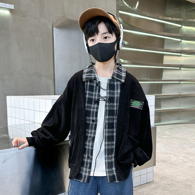 Proljeće Jesen Dječji korejski kardigan Karirana košulja Spojena jakna za dječake Mekani kaputi Modni lažni dvodijelni gornji dijelovi Dječja odjeća