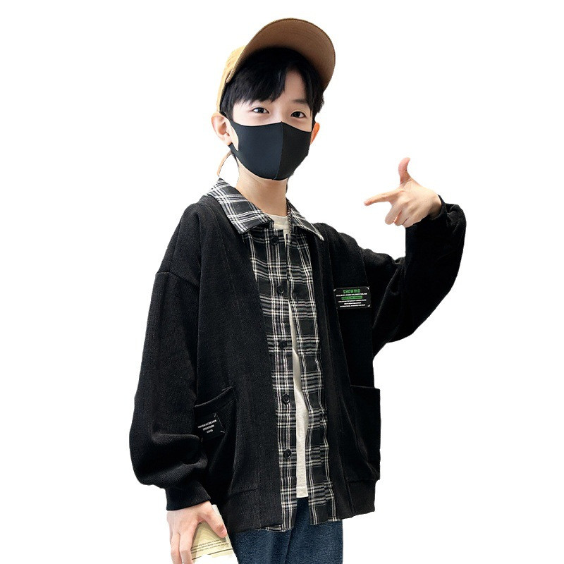 Proljeće Jesen Dječji korejski kardigan Karirana košulja Spojena jakna za dječake Mekani kaputi Modni lažni dvodijelni gornji dijelovi Dječja odjeća