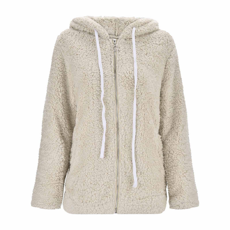 Ziemas silta jēra vilnas jaka sievietēm ar garām piedurknēm rāvējslēdzēji mēteļi ar kapuci vienkrāsaini liela kabata pūkaini mēteļi jaciņa čaketas