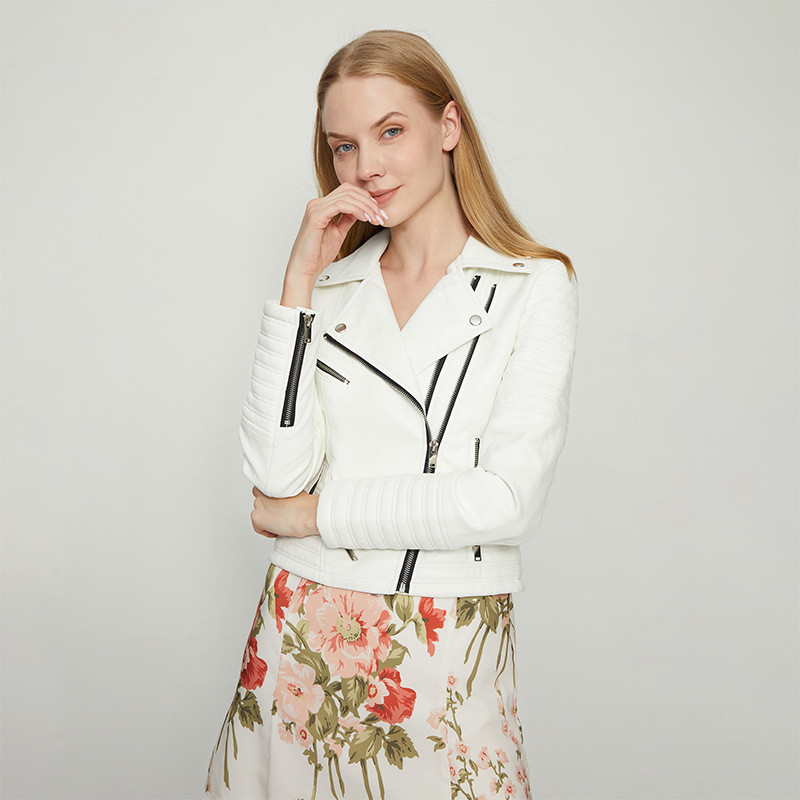 Jakna od pu kože jesen/zima, uski kroj, kratki rever, crni patentni zatvarač, višenamjenski kožni kaput za rock sportove