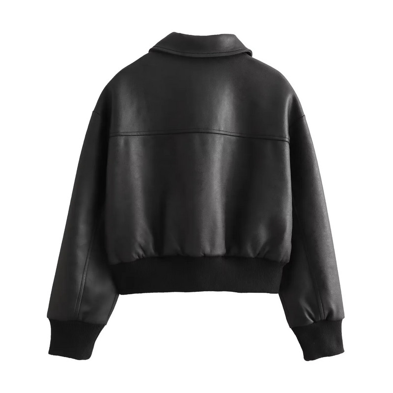 2023 m. rudens moteriškas Pu odinis didelių kišenių striukė Moteriškas laisvalaikio paltas su apykakle ilgomis rankovėmis, skirtas moteriškas paltas su užtrauktuku