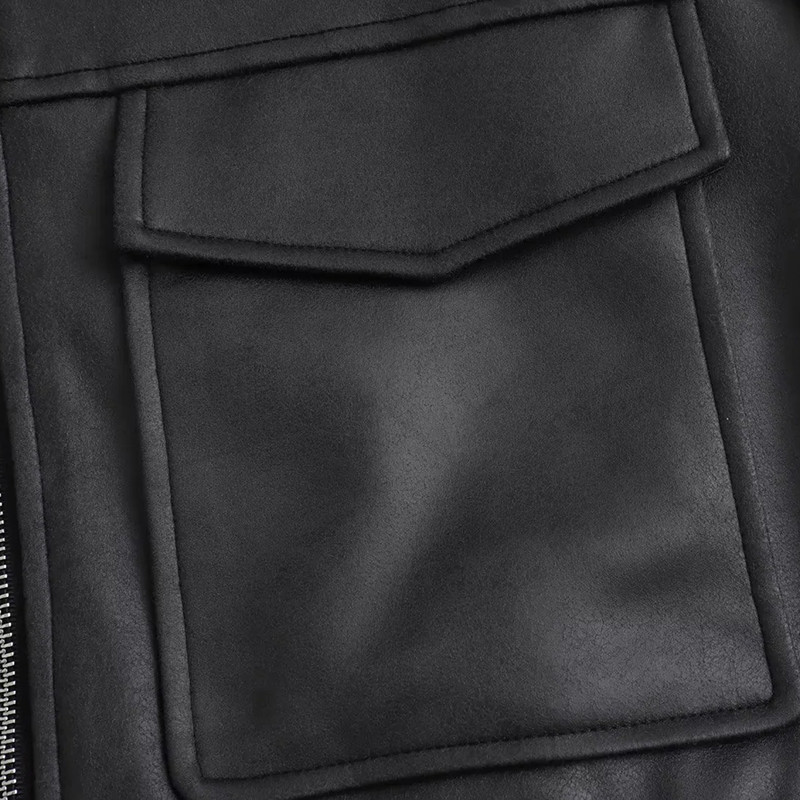 2023 m. rudens moteriškas Pu odinis didelių kišenių striukė Moteriškas laisvalaikio paltas su apykakle ilgomis rankovėmis, skirtas moteriškas paltas su užtrauktuku