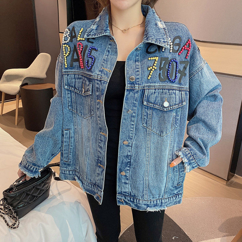 European Station Spring Ženska traper jakna Nova modna široka mrežasta jakna Red Hot Diamond Heavy Industry Bear Denim Veliki ženski kaput