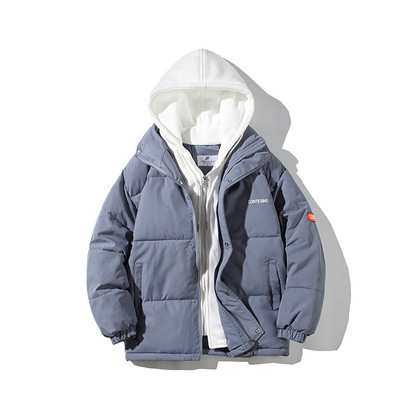 Jauns, biezs, kokvilnas polsterēts Y2K ikdienas mētelis, brīvi savienojams ar kapuci, kabatas rāvējslēdzējs Preppy jaka korejiešu sieviešu ziemas mētelis