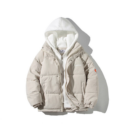 Jauns, biezs, kokvilnas polsterēts Y2K ikdienas mētelis, brīvi savienojams ar kapuci, kabatas rāvējslēdzējs Preppy jaka korejiešu sieviešu ziemas mētelis