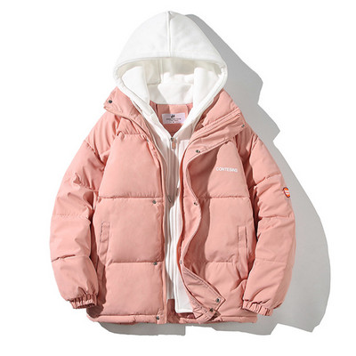 Jauns, biezs, kokvilnas polsterēts Y2K ikdienas mētelis, brīvi savienojams ar kapuci, kabatas rāvējslēdzējs Preppy jaka korejiešu sieviešu ziemas mētelis