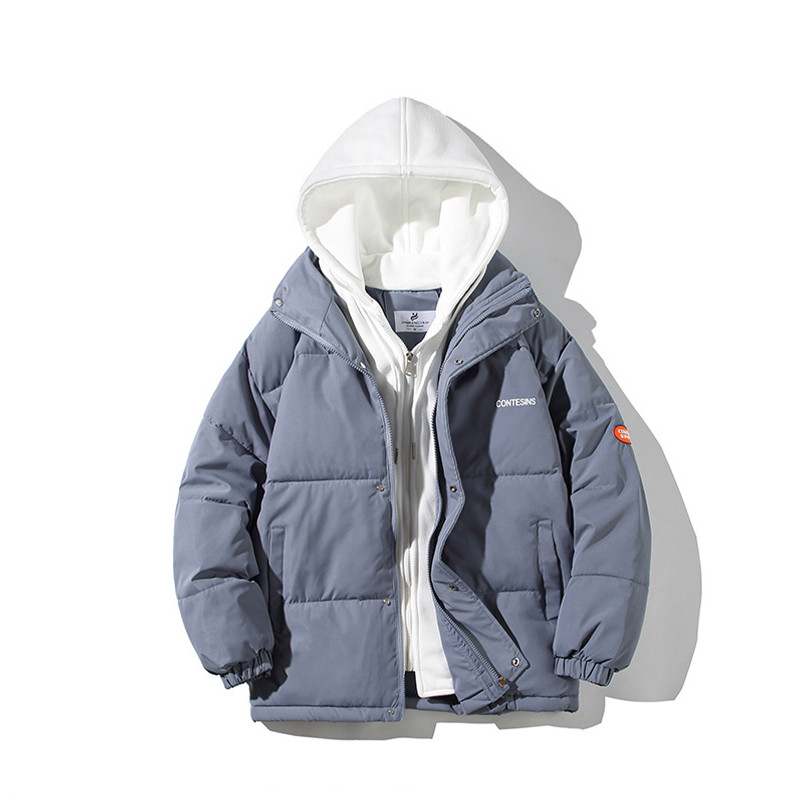 Jauns, biezs, kokvilnas polsterēts Y2K ikdienas mētelis, brīvi savienojams ar kapuci, kabatas rāvējslēdzējs Preppy jaka korejiešu sieviešu ziemas mētelis