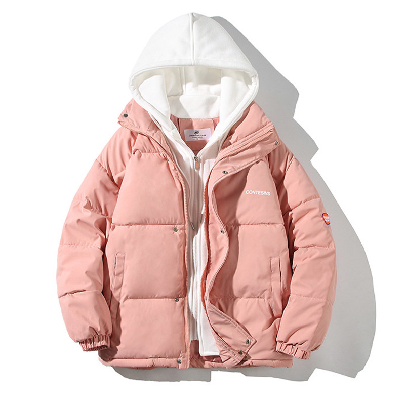 Jauns, biezs, kokvilnas polsterēts Y2K ikdienas mētelis, brīvi savienojams ar kapuci, kabatas rāvējslēdzējs Preppy jaka korejiešu sieviešu ziemas mētelis