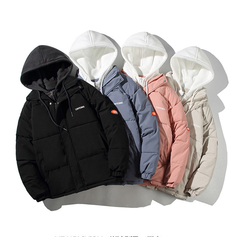 Jauns, biezs, kokvilnas polsterēts Y2K ikdienas mētelis, brīvi savienojams ar kapuci, kabatas rāvējslēdzējs Preppy jaka korejiešu sieviešu ziemas mētelis