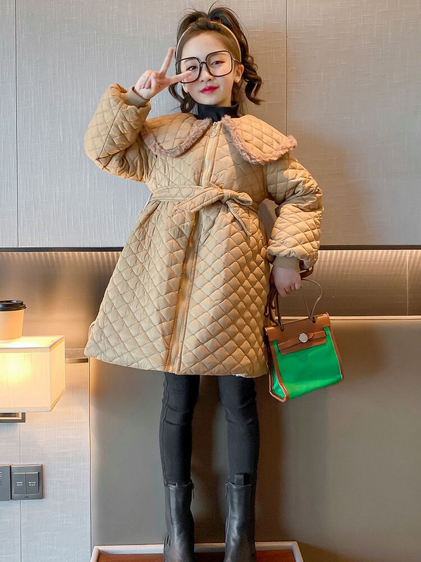 Jesen Zima Karirani kaput za djevojčice Dječja gornja odjeća Odjeća za malu djecu Dugačka pamučna odjeća Podstavljena topla dječja jakna CH63