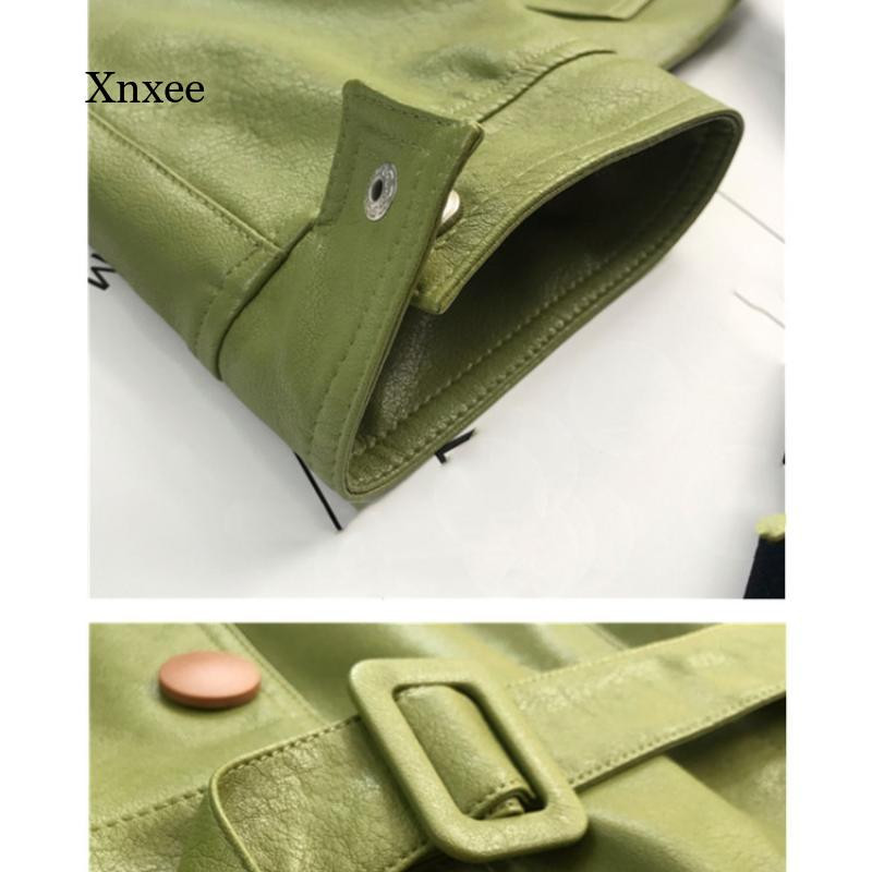 Zimska High Street ženska kožna jakna Zelena jakna od umjetne kože s remenom Punk jakna Ženska osnovna široka jakna