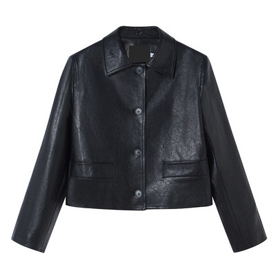 Pašdarināta 2023. gada rudens jauna sieviešu ādas jaka, melna, īsa, brīva, slaida pu ādas mētelis korejiešu pussezonas Crop jakas sievietēm