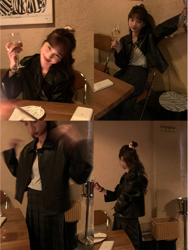 Pašdarināta 2023. gada rudens jauna sieviešu ādas jaka, melna, īsa, brīva, slaida pu ādas mētelis korejiešu pussezonas Crop jakas sievietēm